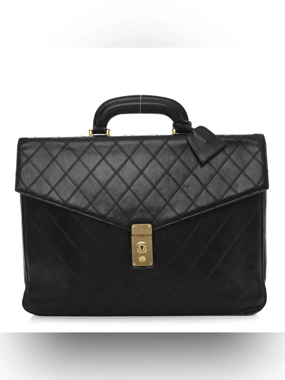 Authentic CHANEL black leather wild stitch vintage unisex briefcase laptop bag